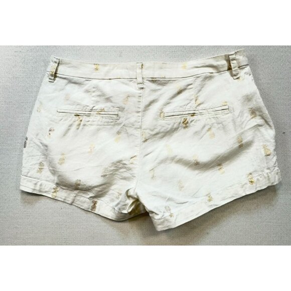 Old Navy Womens Pineapple Print Linen Blend Shorts Size 6 White & Gold - Picture 8 of 9